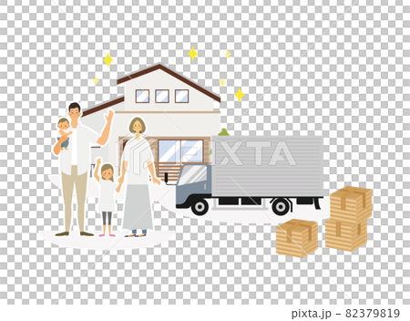 マイホームへ引越しをする家族のベクターイラスト 82379819
