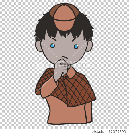 顎に手を当てて考え込む若い探偵（男2） 82379893