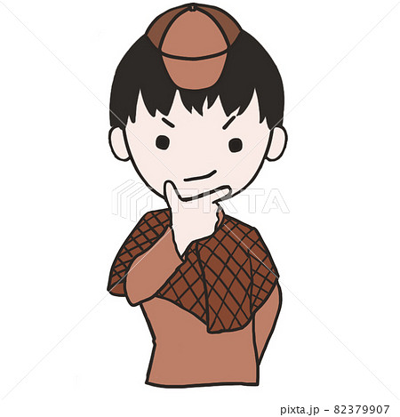 顎に手を当ててかっこつける若い探偵（男1） 82379907