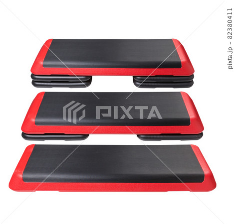 three step boards for fitness and aerobics, boards of different heights, on a white background 82380411