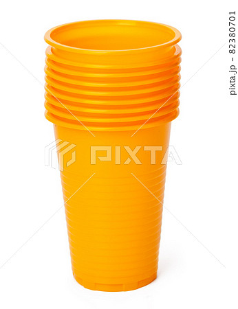 Pile of plastic cups on white background 82380701