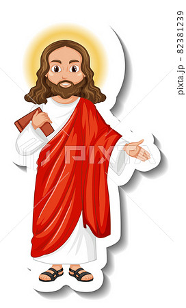 Jesus Christ cartoon character sticker on white background Jesus Christ cartoon character sticker on white background 82381239