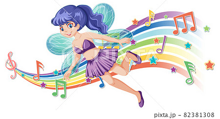 Cute fairy cartoon character with melody rainbow wave Cute fairy cartoon character with melody rainbow wave 82381308