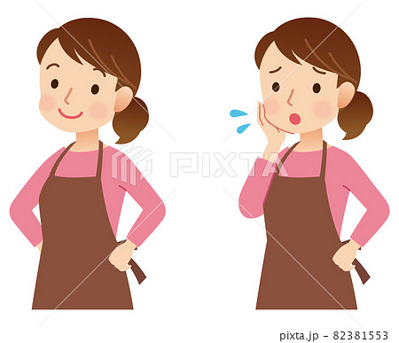 エプロンをつけた女性　主婦　表情ポーズ 82381553