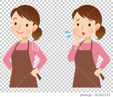 エプロンをつけた女性　主婦　表情ポーズ 82381553