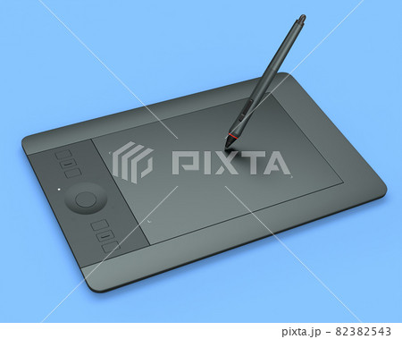 Graphic tablet and pen for illustrators, designers and photographers on blue 82382543