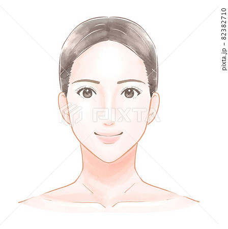 正面を向いたまとめ髪の女性 水彩風のイラスト素材 3710