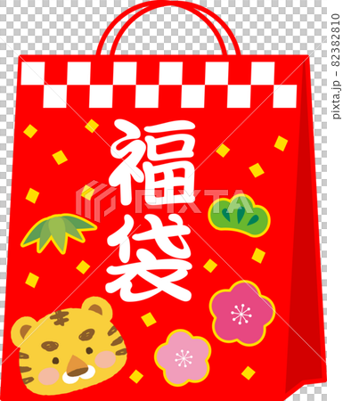 插圖素材：紅色福袋色配虎圖 82382810