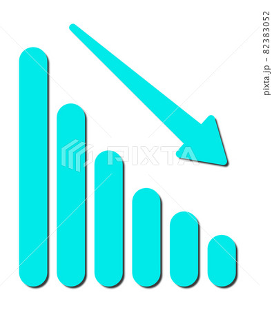 減少傾向の棒グラフと矢印のイラストのイラスト素材 3052