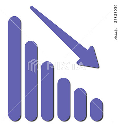 減少傾向の棒グラフと矢印のイラストのイラスト素材 3056