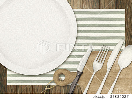 テーブルウェア カトラリー　木製 背景　水彩 イラスト 82384027