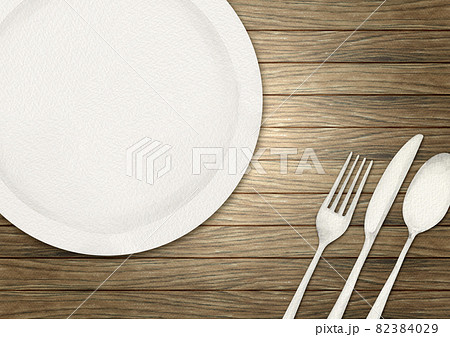 テーブルウェア カトラリー　木製 背景　水彩 イラスト 82384029
