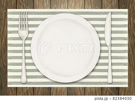 テーブルウェア カトラリー　木製 背景　水彩 イラスト 82384030