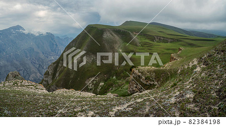 Beautiful panoramic landscape on the rainy high plateau. 82384198