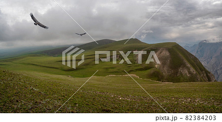 Beautiful panoramic landscape on the rainy high plateau. 82384203