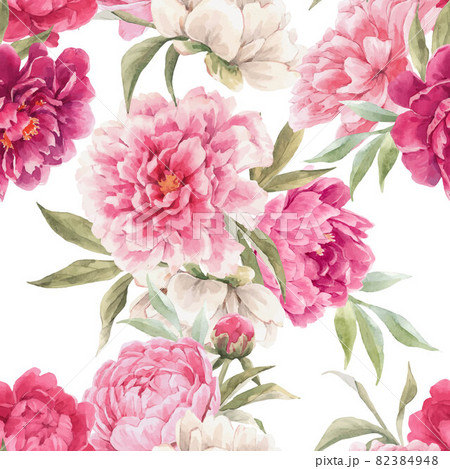 Beautiful vector seamless floral pattern with hand drawn watercolor gentle pink peony flowers. Stock illuistration. Beautiful vector seamless floral pattern with hand drawn watercolor gentle pink peony flowers. Stock illuistration. 82384948