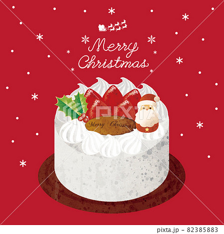 クリスマスケーキ　クリスマス　サンタクロース　水彩　背景　フレーム　コピースペース　イラスト　赤 82385883