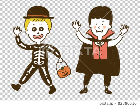 ハロウィン 仮装する男の子 手描きイラストのイラスト素材