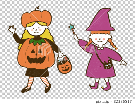 ハロウィン 仮装する女の子 手描きイラストのイラスト素材