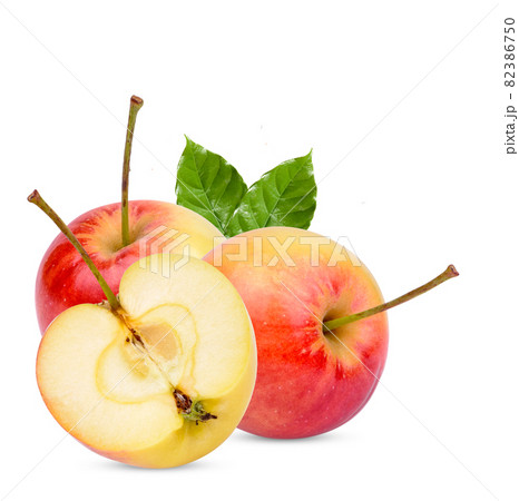 Fresh apple with leaves isolated on white background 82386750