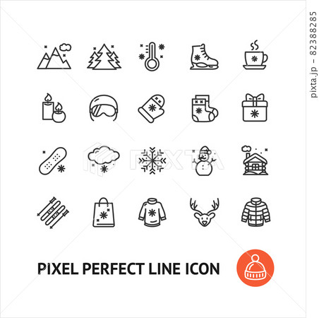 Winter Holiday Sign Black Thin Line Icon Set. Vector Winter Holiday Sign Black Thin Line Icon Set. Vector 82388285