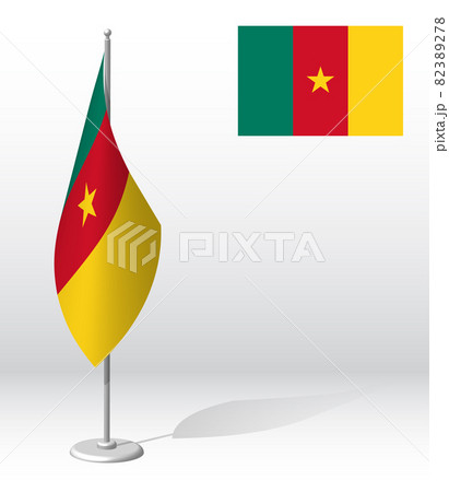 CAMEROON flag on flagpole for registration of solemn event, meeting foreign guests. National independence day of CAMEROON. Realistic 3D vector on white