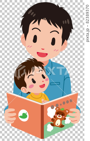 A young dad reading a picture book to a little boy 82389370