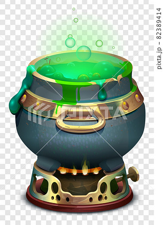 Pot boiling magic potion on fire on transparent background Pot boiling magic potion on fire on transparent background 82389414