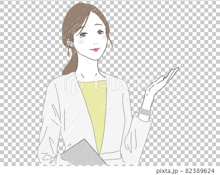 書類を持ちながら案内ポーズをするビジネスウーマン 82389624