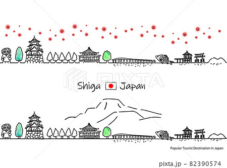 滋賀県の観光地の街並みと新型コロナウイルスのシンプル線画セット 滋賀県の観光地の街並みと新型コロナウイルスのシンプル線画セット 82390574