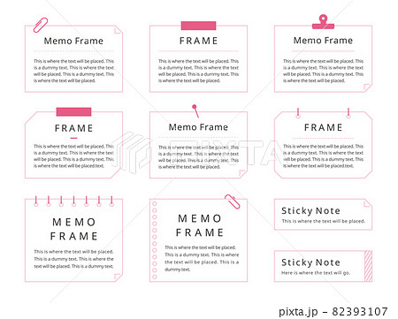 メモフレームのイラストセット カラー線画 ピンクバージョン Espデータは線幅変更が可能 のイラスト素材