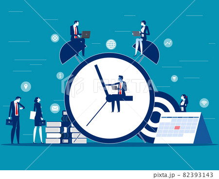Business team and Huge clock with working to meet the deadline 82393143