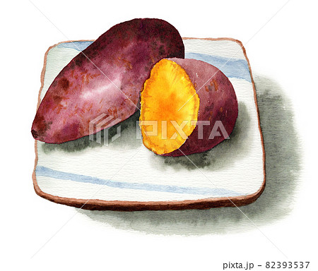 アナログ水彩角皿にのせた焼き芋 82393537