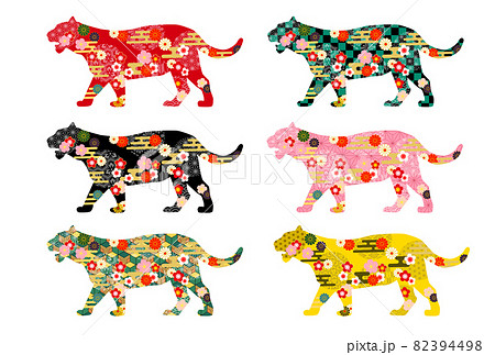 2022年寅年年賀状-カラフル和柄寅 2022年寅年年賀状-カラフル和柄寅 82394498