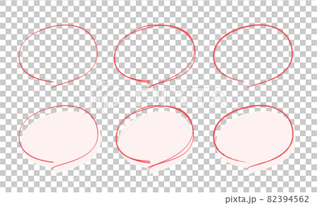 手描き風の丸、円形、ポイント、見出し、題名フレームのイラストセット　赤色バージョン 82394562