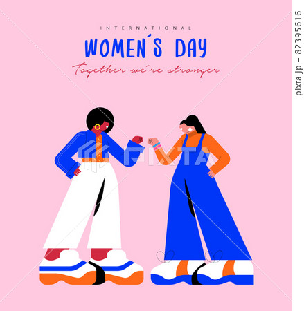 Happy Womens Day card girl friend fist bump Happy Womens Day card girl friend fist bump 82395616