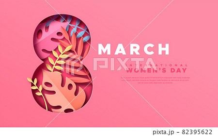 Happy Women Day 8 march cutout tropical leaf card Happy Women Day 8 march cutout tropical leaf card 82395622