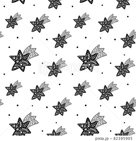 Vector Christmas Scandinavian seamless pattern with stars. Abstract hand drawn lines texture drawing. Black paint brush strokes on white background. wrapping paper, wallpaper fill Vector Christmas Scandinavian seamless pattern with stars. Abstract hand drawn lines texture drawing. Black paint brush strokes on white background. wrapping paper, wallpaper fill 82395905