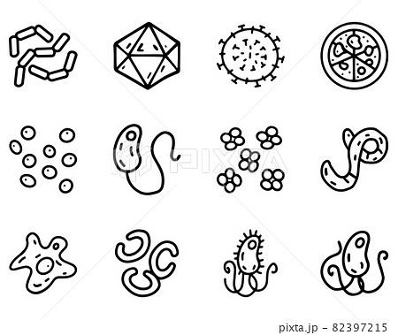 Bacteria and viruses line vector doodle simple icon set 82397215