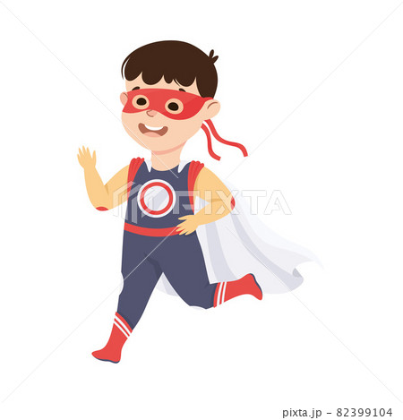 Little Boy Wearing Costume of Superhero Pretending Having Power for Fighting Crime Vector Illustration Little Boy Wearing Costume of Superhero Pretending Having Power for Fighting Crime Vector Illustration 82399104
