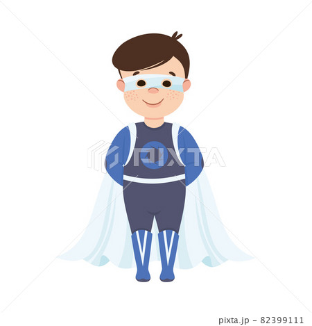 Little Boy Wearing Costume of Superhero Pretending Having Power for Fighting Crime Vector Illustration Little Boy Wearing Costume of Superhero Pretending Having Power for Fighting Crime Vector Illustration 82399111