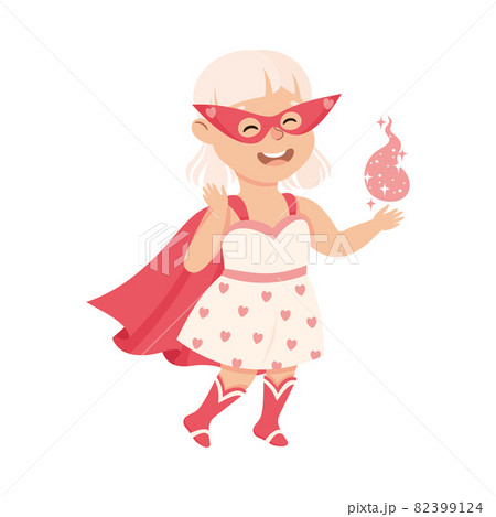 Little Girl Wearing Costume of Superhero Pretending Having Power for Fighting Crime Vector Illustration Little Girl Wearing Costume of Superhero Pretending Having Power for Fighting Crime Vector Illustration 82399124