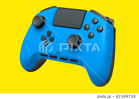 Realistic blue joystick for video game controller on yellow background 82399738