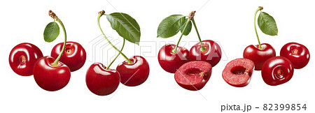 Red sweet cherry bunch set isolated on white background Red sweet cherry bunch set isolated on white background 82399854