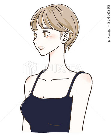 大人の綺麗な女性斜め横顔 笑顔 ブラトップ ショートヘアのイラスト素材 4038