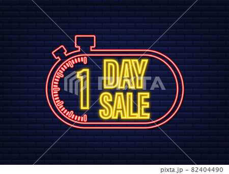 1 Day sale. Countdown timer. Clock icon. Glitch icon. Time icon. Count time sale. Neon icon. Vector stock illustration. 1 Day sale. Countdown timer. Clock icon. Glitch icon. Time icon. Count time sale. Neon icon. Vector stock illustration. 82404490