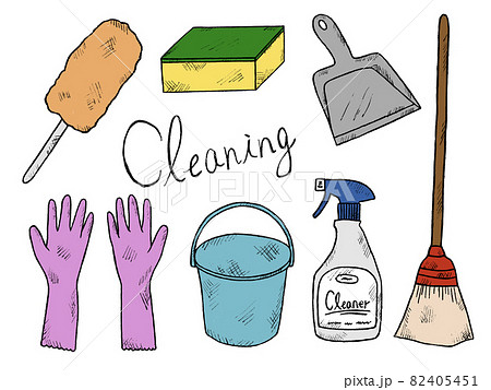 掃除や道具の手書きイラストイメージのイラスト素材