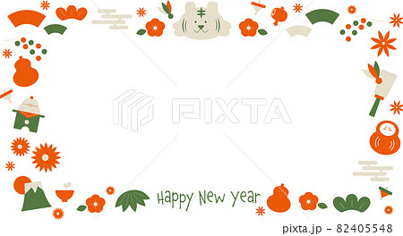 お正月アイテムを集めたイラストフレームのイラスト素材