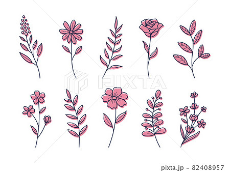 花の装飾用のイラスト　デザインやグラフィック用の素材　ベクターイラストのセット　赤い花 82408957