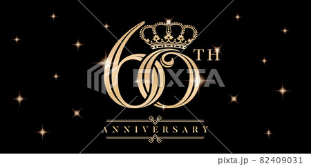 60th anniversary symbol with crown and sparkling glitter isolated black backgrounds. applicable for greeting cards, invitation, Wedding anniversary , banner and celebration company or business 82409031